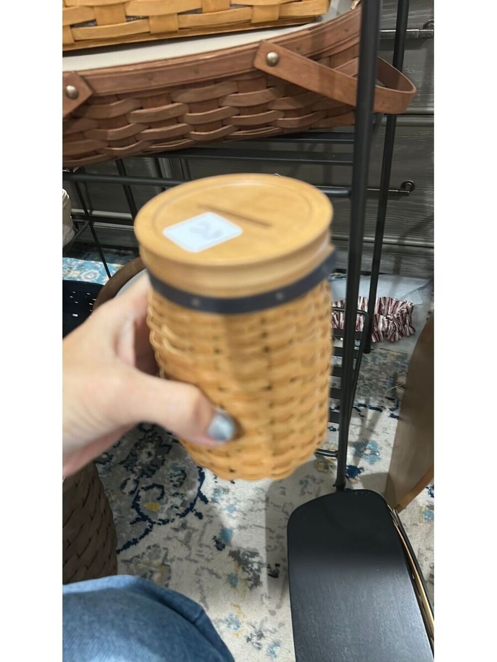 Longaberger Blue Ribbon bank with lid & protector